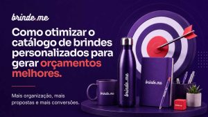 Imagem de catálogo de brindes personalizados com alvo e caneta, promovendo organização e melhores or.